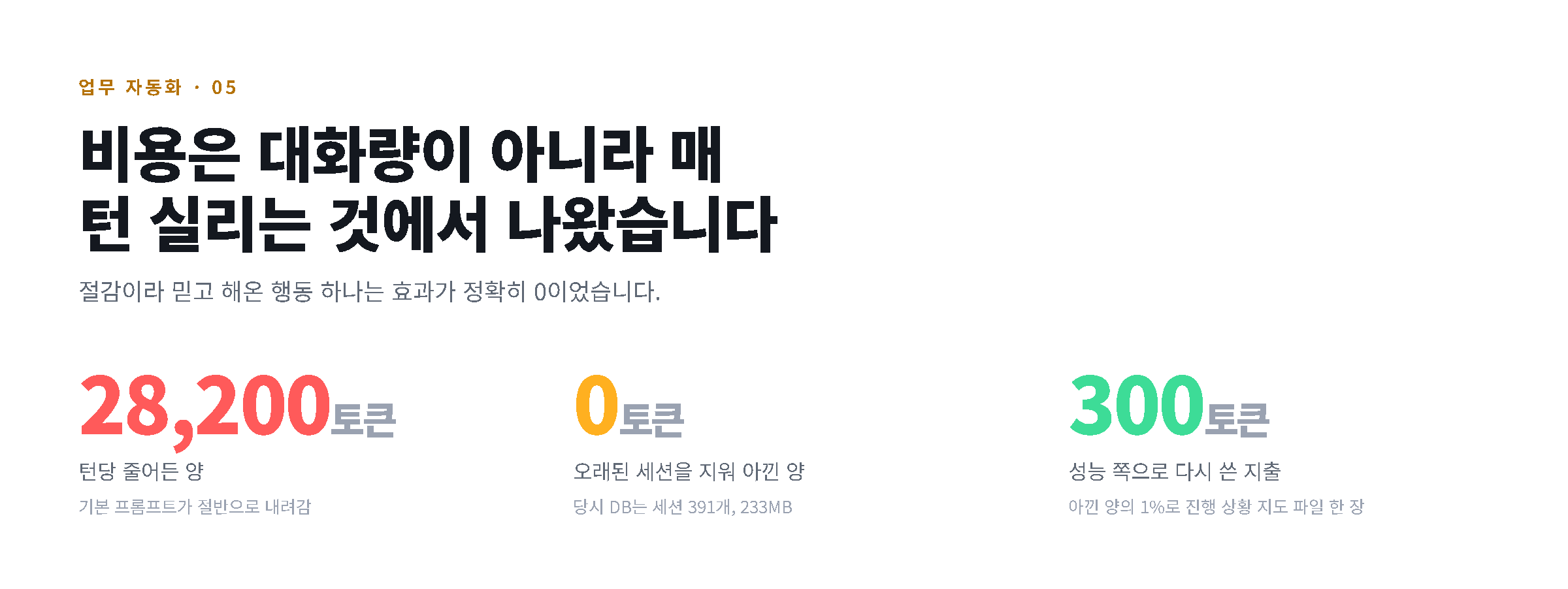 비용은 대화량이 아니라 매 턴 실리는 것에서 나왔습니다
