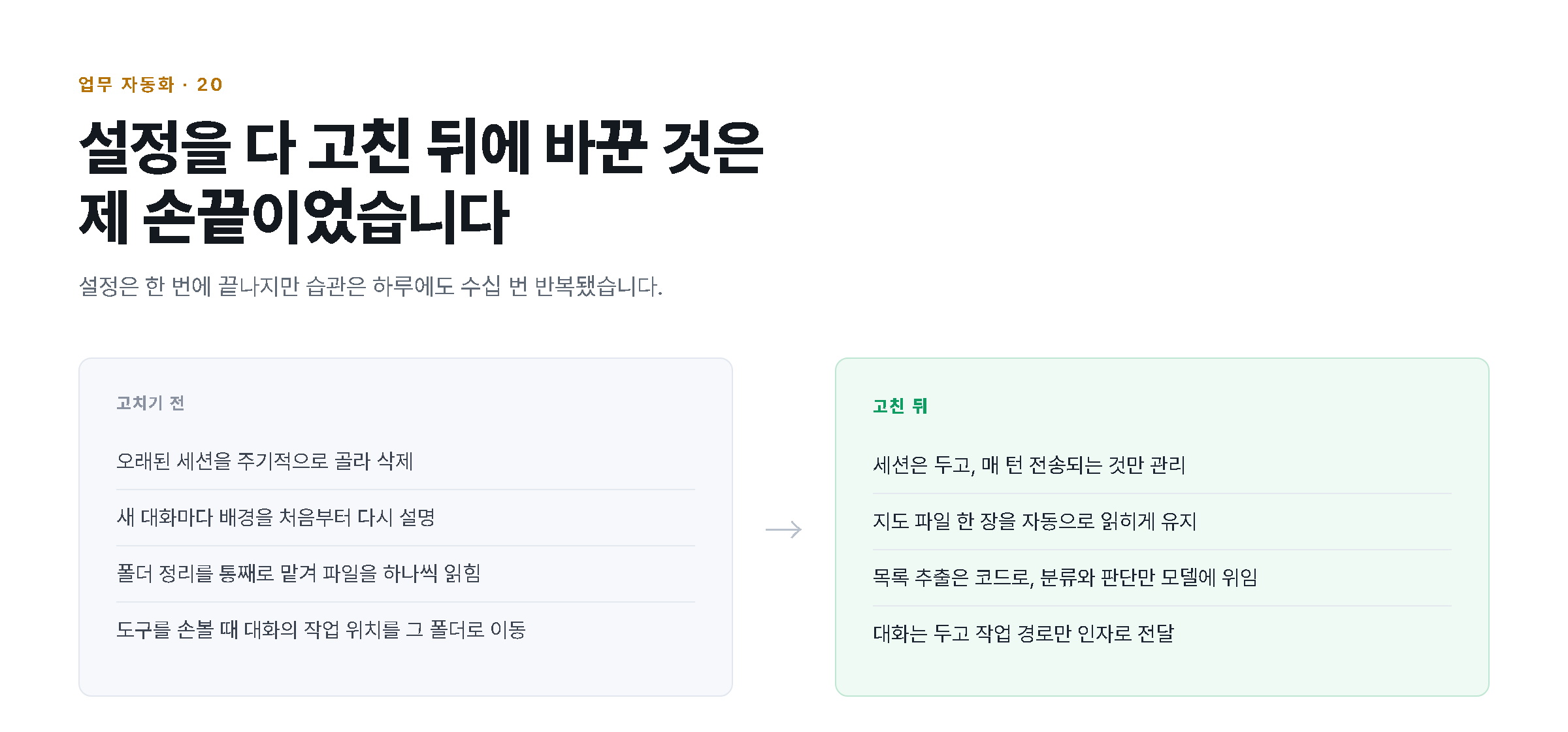 설정을 다 고친 뒤에 바꾼 것은제 손끝이었습니다